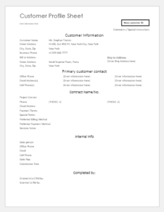 Customer Profile Sheet Templates for MS Word | Download