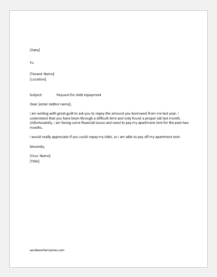 Proof Of Debt Letter Template from www.wordexceltemplates.com