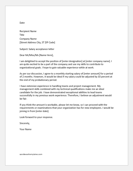 Acceptance Letter For Job Offer from www.wordexceltemplates.com