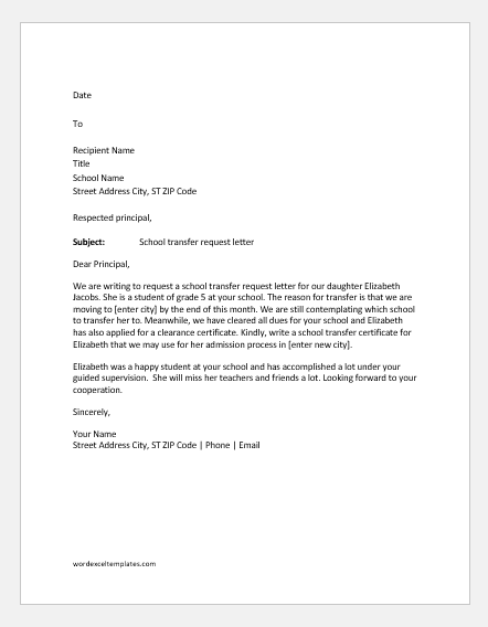 Sample Letter Requesting A Meeting With Principal from www.wordexceltemplates.com