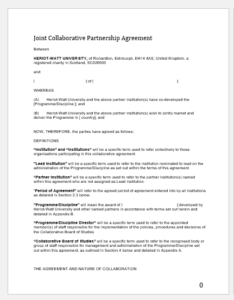 Joint collaborative partnership agreement
