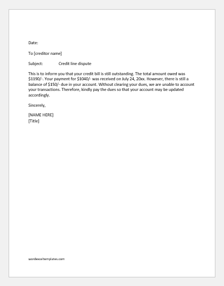 Credit Dispute Letter Template