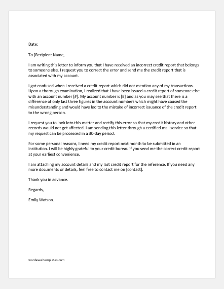 Credit dispute letter