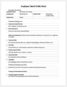 Employee Talent Profile Sheet