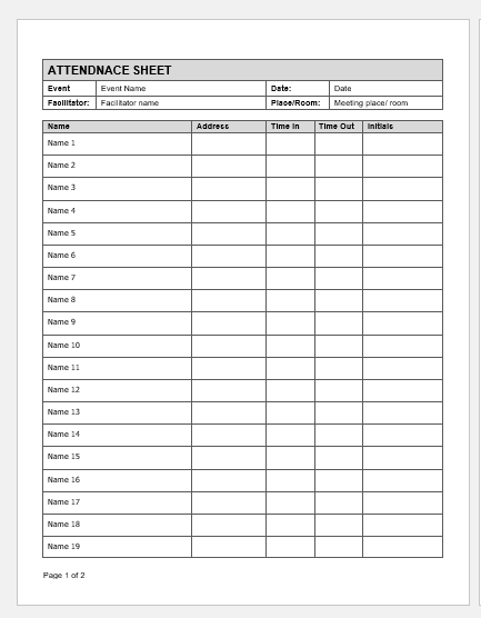 Attendance Template Word from www.wordexceltemplates.com