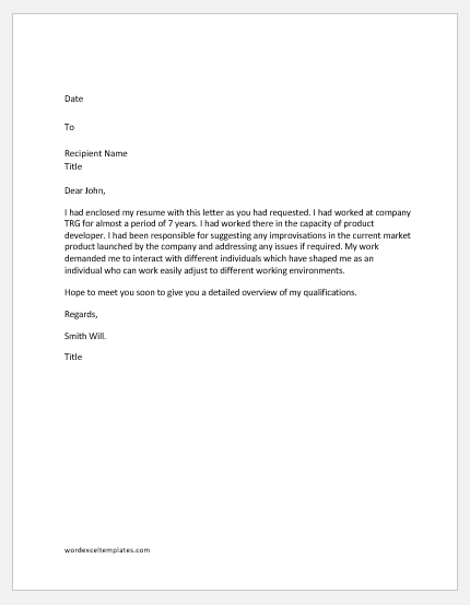 Letter in Response to the Request made for Resume