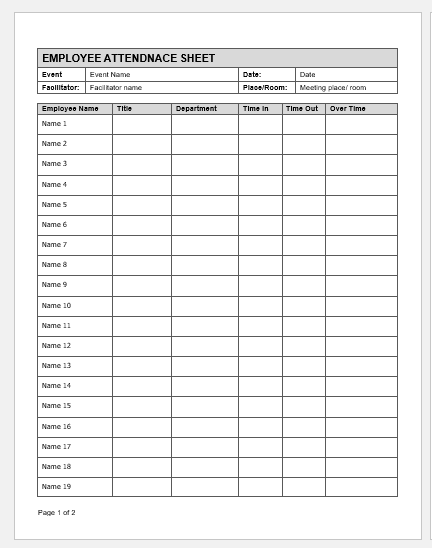 employee attendance sheet