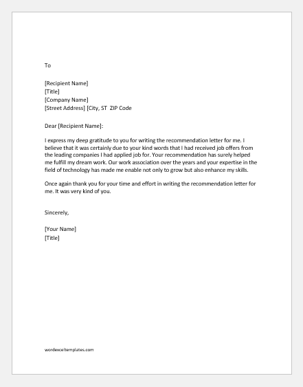 Sample Letter Of Recommendation For A Job from www.wordexceltemplates.com