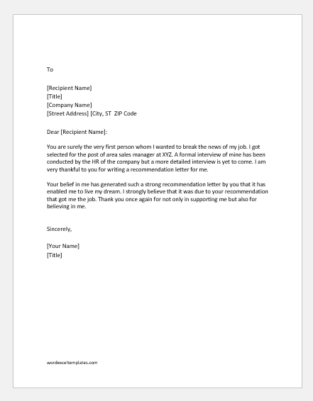 Recommendation Thank You Letter from www.wordexceltemplates.com