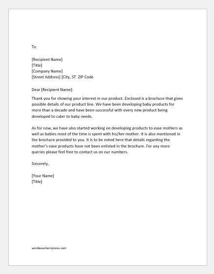 Thank You Letter For Asking Information Or Sales Literature Word Excel Templates