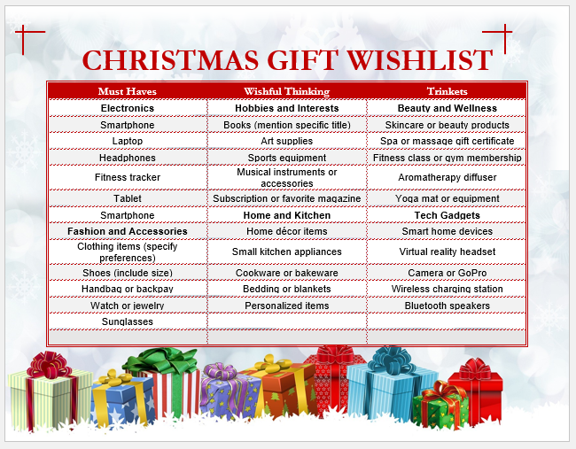 Christmas Gift Wishlist Template