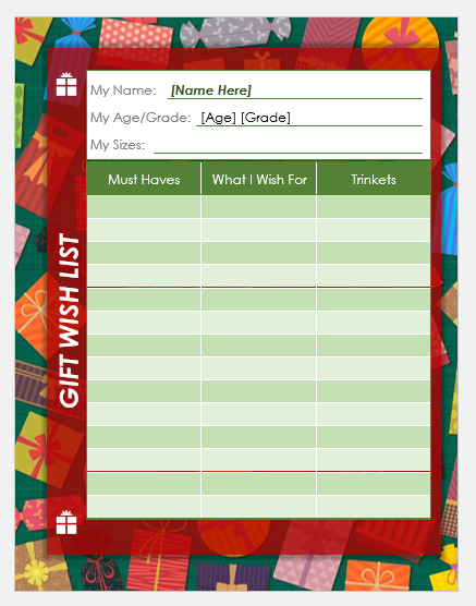 Funny Christmas wish list template