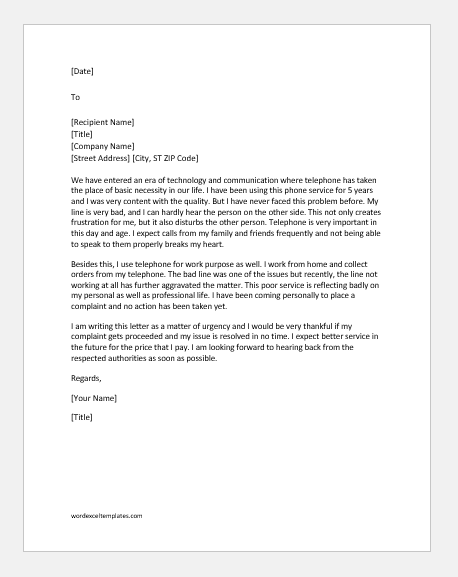 sample complaint letter for bad service