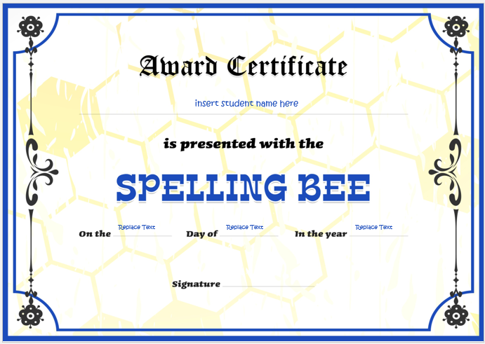 Spelling Bee Certificate Templates Free