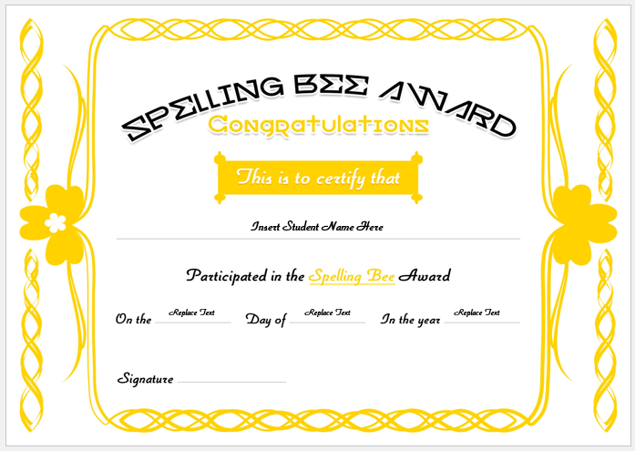 Spelling Bee Certificate Templates For Word Word And Excel Templates