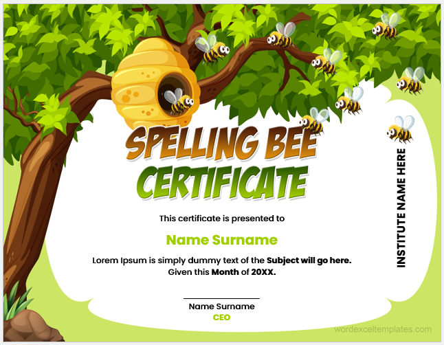 Spelling bee certificate template