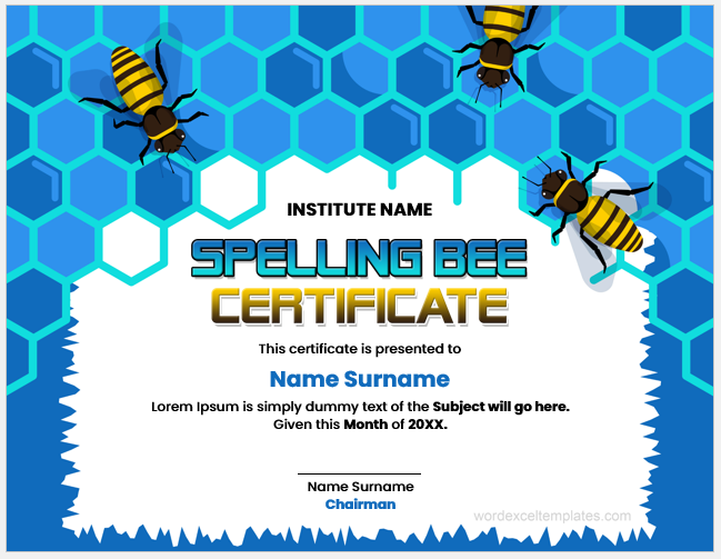 Spelling bee certificate template