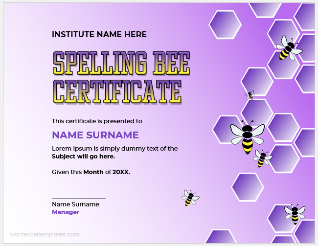 Spelling bee certificate template