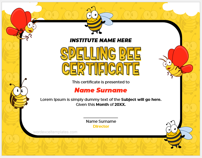 Spelling Bee Certificate Templates For Word Download