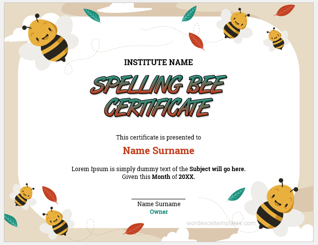 Spelling bee certificate template