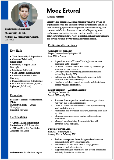 Assistant Manager Resume Template