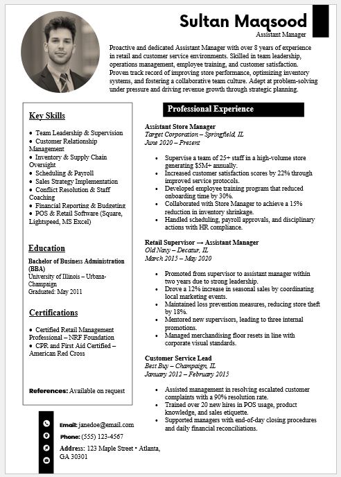 Assistant Manager Resume Template