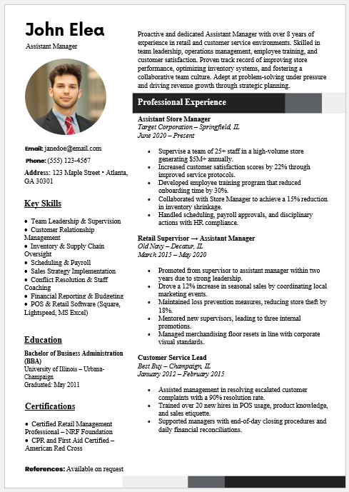 Assistant Manager Resume Template