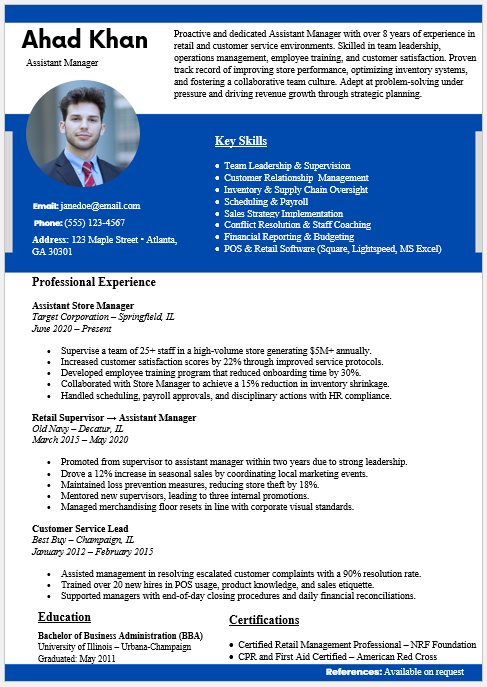 Assistant Manager Resume Template