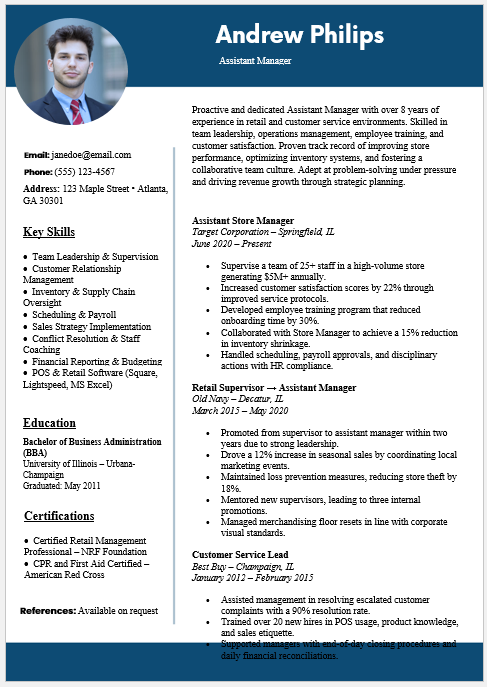 Assistant Manager Resume Template