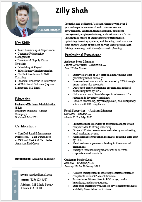Assistant Manager Resume Template