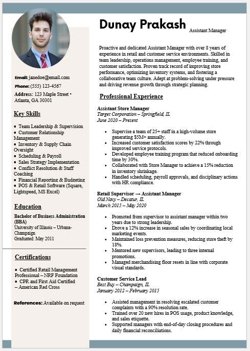Assistant Manager Resume Template