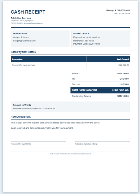Cash Receipt Template