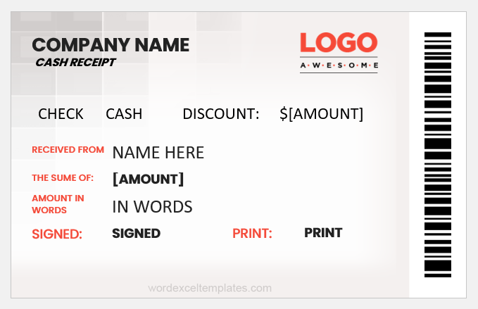 Cash receipt template