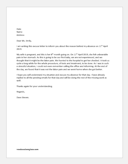 Excuse Letters for Being Absent from Office | Word & Excel Templates