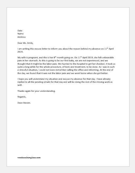 Excuse Letters For Being Absent From Office Word And Excel Templates