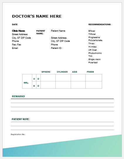 Optometry prescription pads