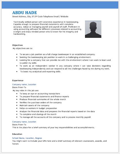 Accounting Bookkeeper Resume