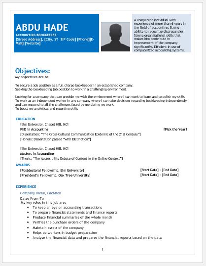 Accounting Bookkeeper Resume