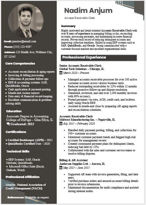 Accounts Receivable Clerk Resume Template
