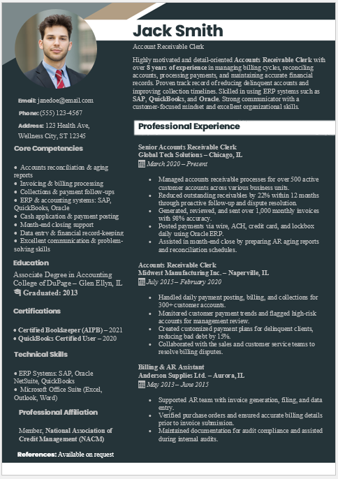 Accounts Receivable Clerk Resume Template