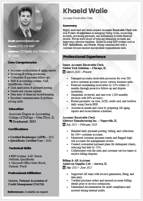 Accounts Receivable Clerk Resume Template