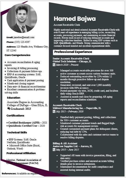 Accounts Receivable Clerk Resume Template