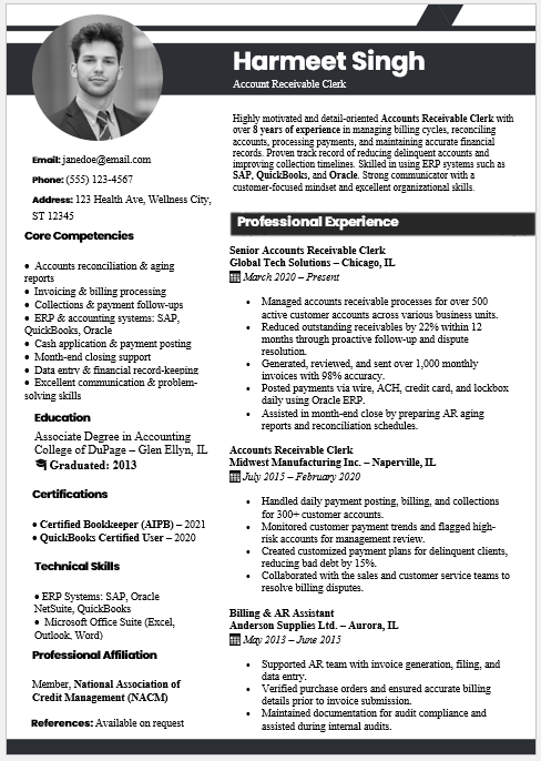 Accounts Receivable Clerk Resume Template