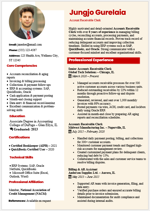 Accounts Receivable Clerk Resume Template