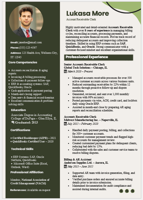 Accounts Receivable Clerk Resume Template