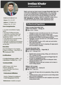 Accounts Receivable Clerk Resume Template