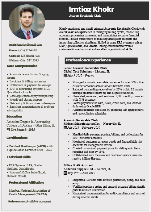 Accounts Receivable Clerk Resume Template