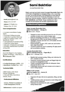 Accounts Receivable Clerk Resume Template