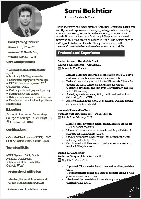 Accounts Receivable Clerk Resume Template