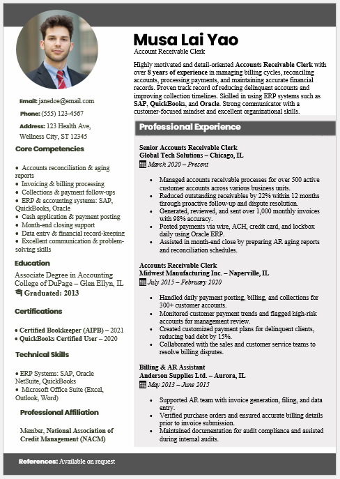 Accounts Receivable Clerk Resume Template
